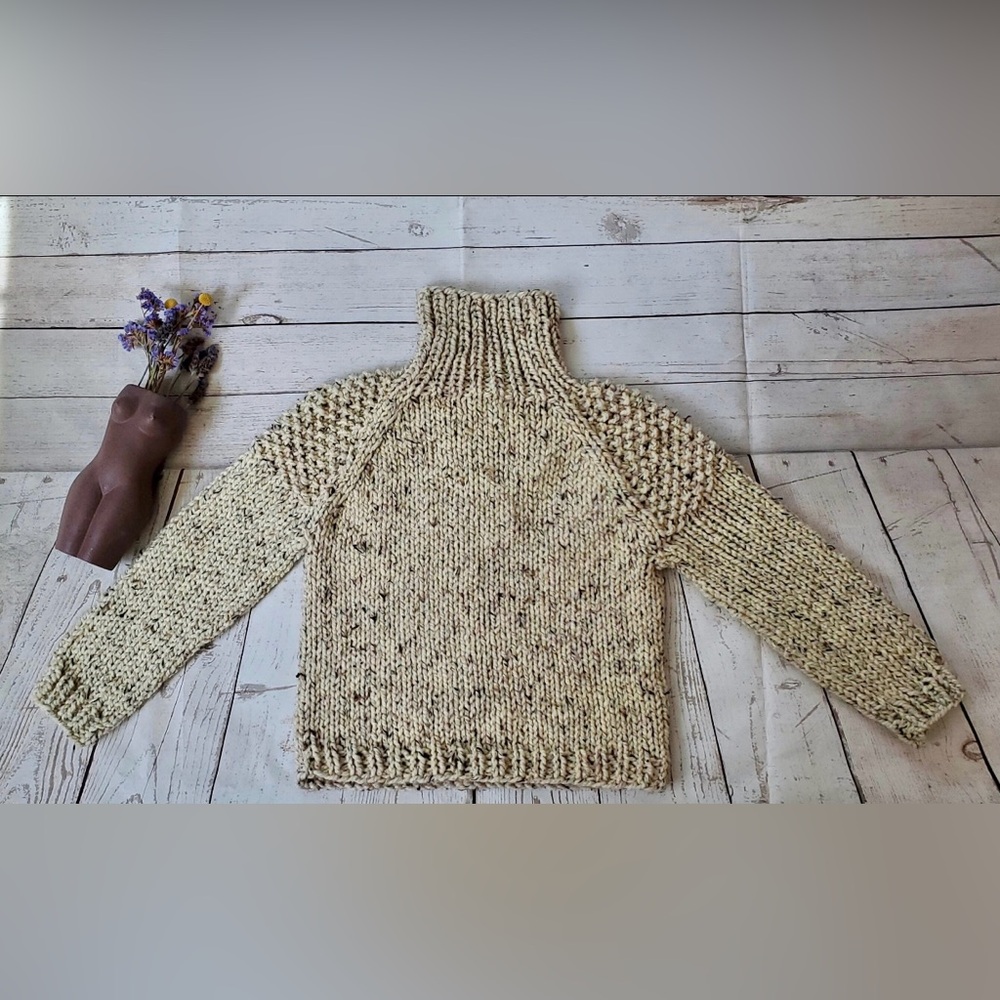 Oatmeal Tweed High Neck Chunky Knit Sweater